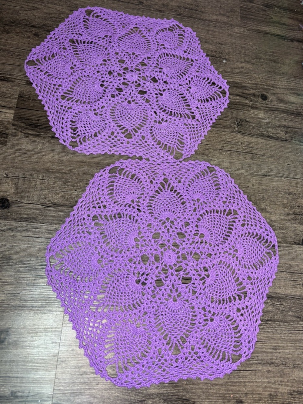 Vintage Handmade Purple Crochet Doilies - Set of 2 Great Pop Of Color